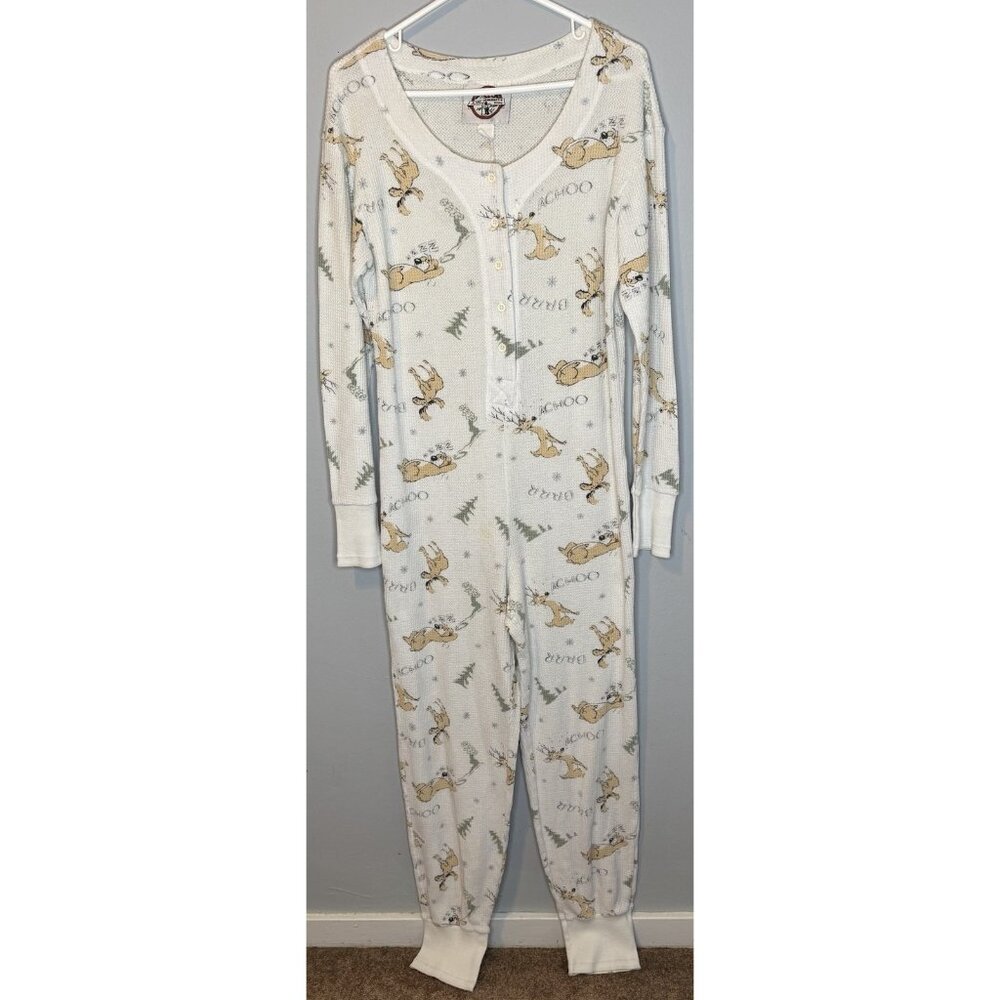 PJ Salvage Vintage Ski Jammies One Piece Small Women Bear Christmas Tree